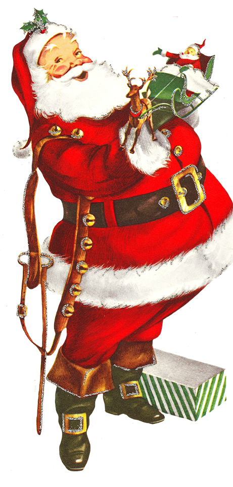 Vintage Santa Clauswith Giftsand Reindeer PNG