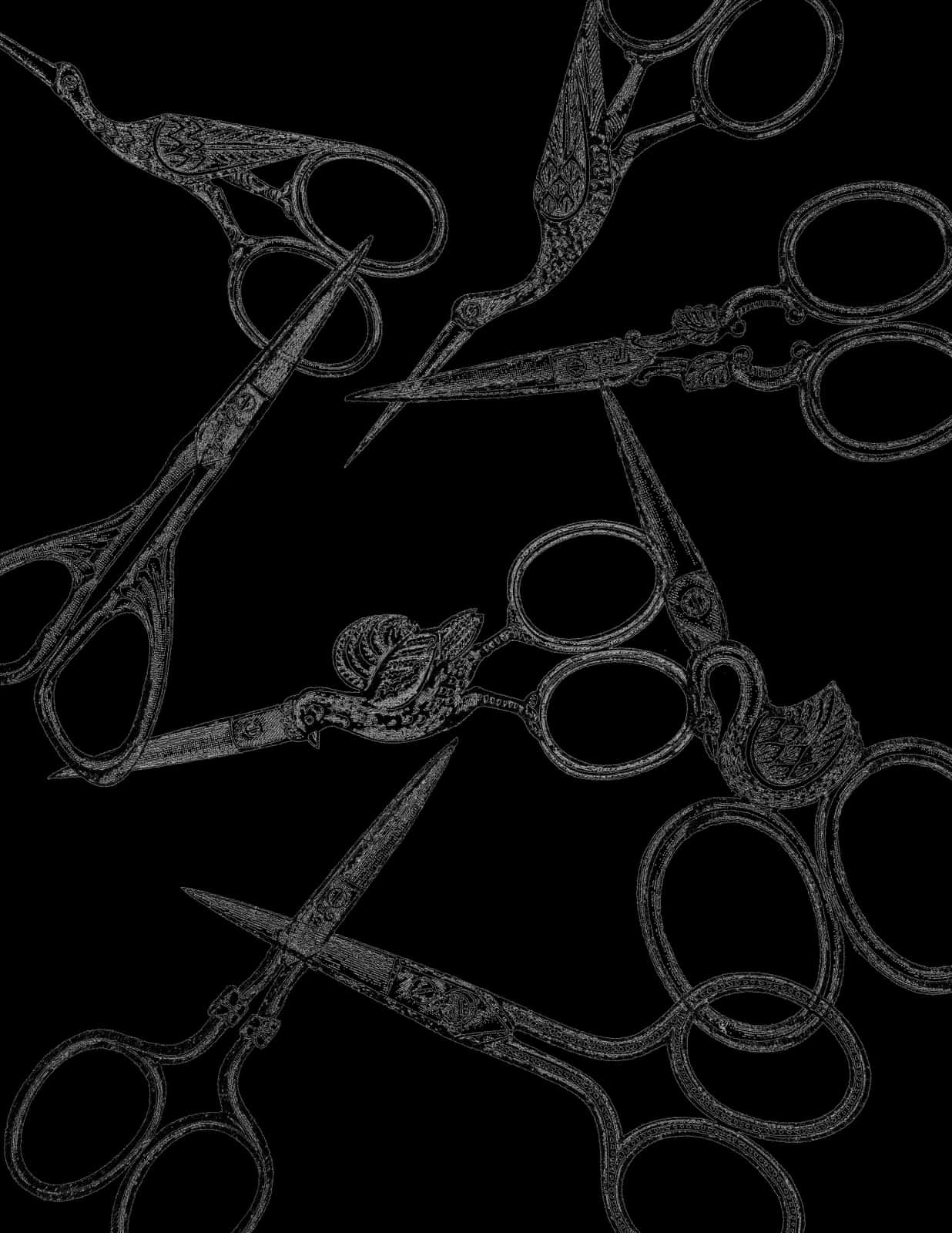 Vintage Scissors Collection Dark Background PNG