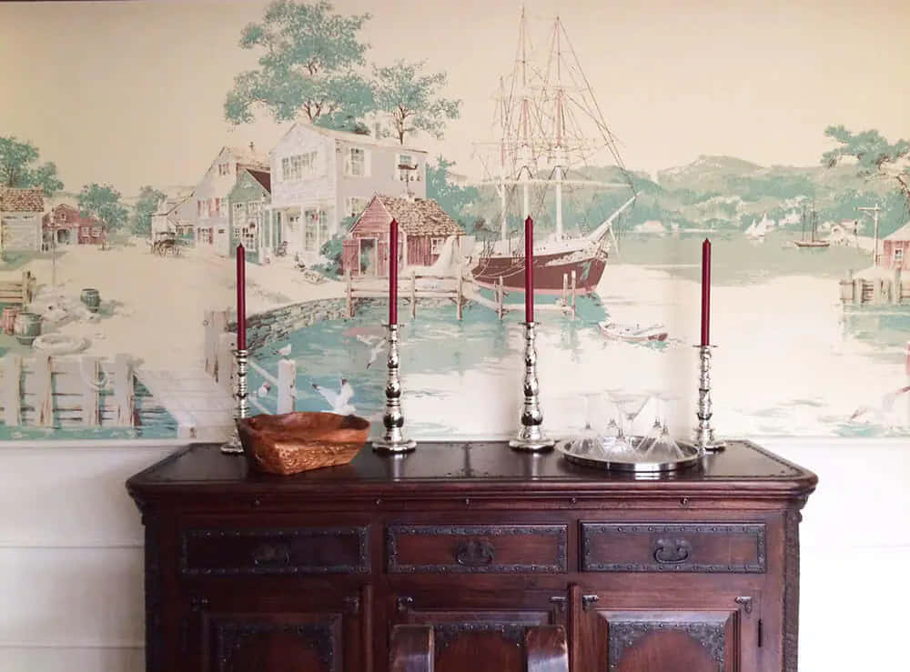 Vintage Seaside Muraland Antique Cabinet Wallpaper