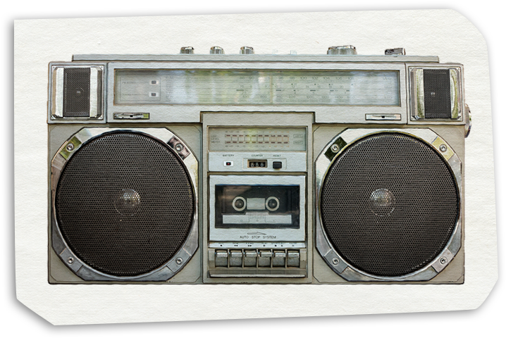 Vintage Silver Boombox PNG