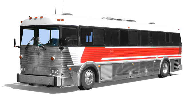 Vintage Silver Red Striped Bus PNG