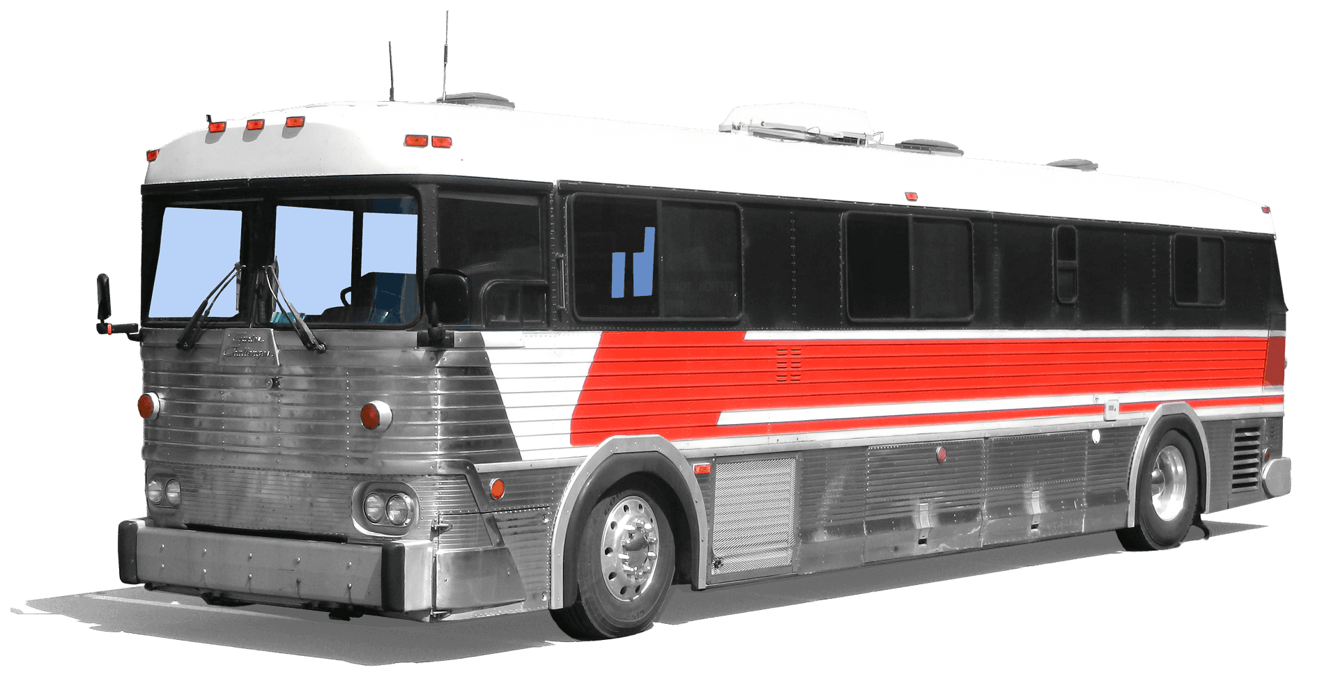 Vintage Silver Red Striped Bus PNG