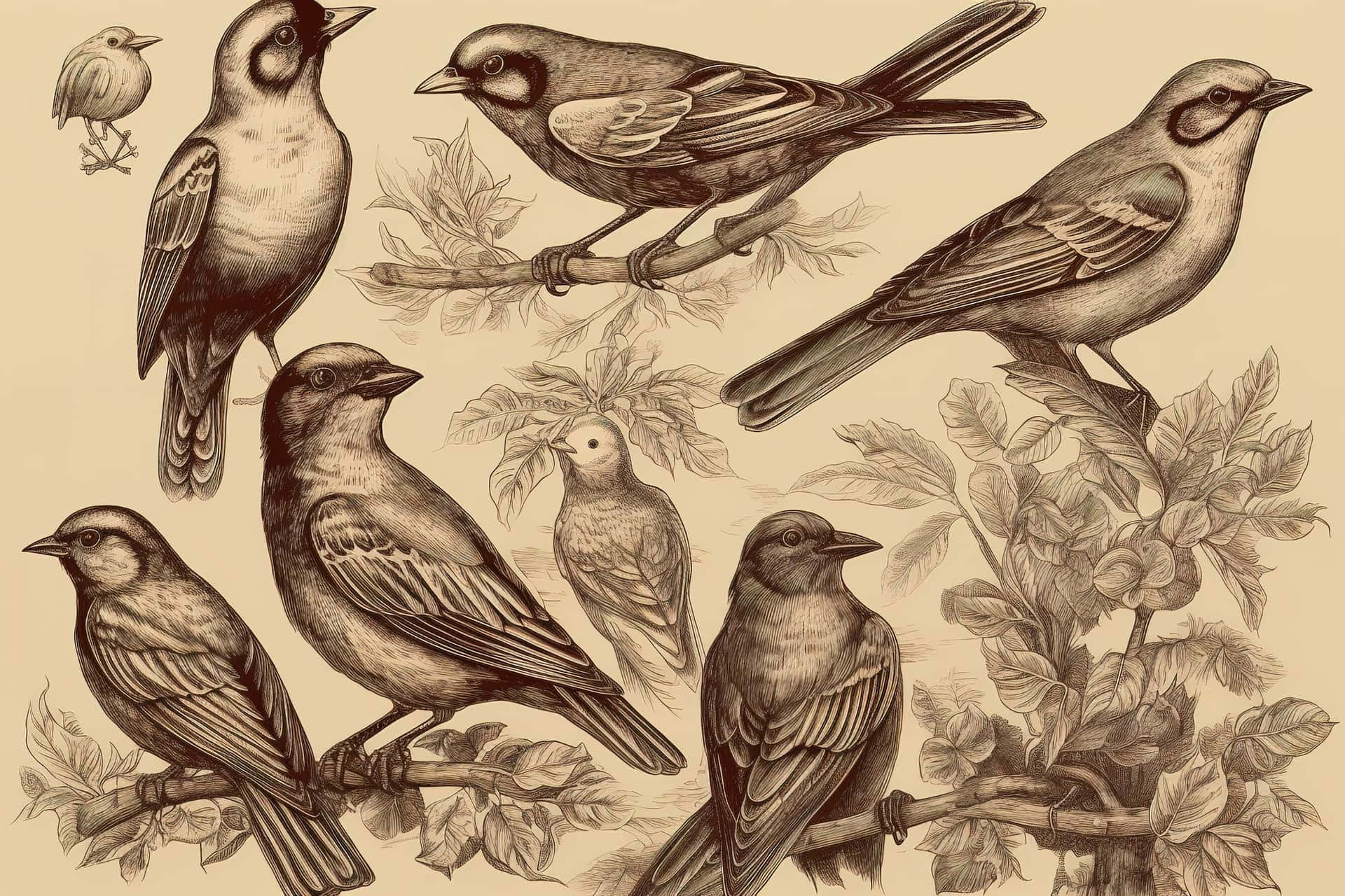 Vintage Sketchesof Songbirds Wallpaper