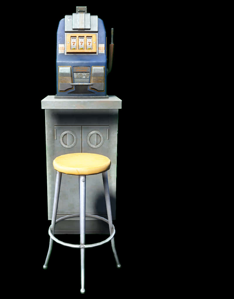 Vintage Slot Machineand Stool PNG