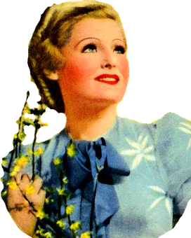Vintage Smiling Woman Floral Dress PNG