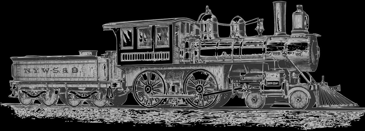Vintage Steam Train Outline PNG