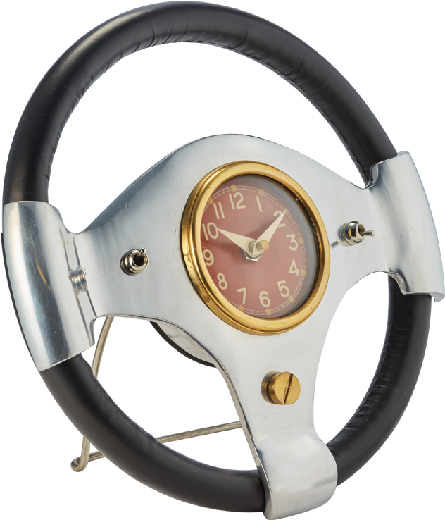 Vintage Steering Wheel With Clock PNG