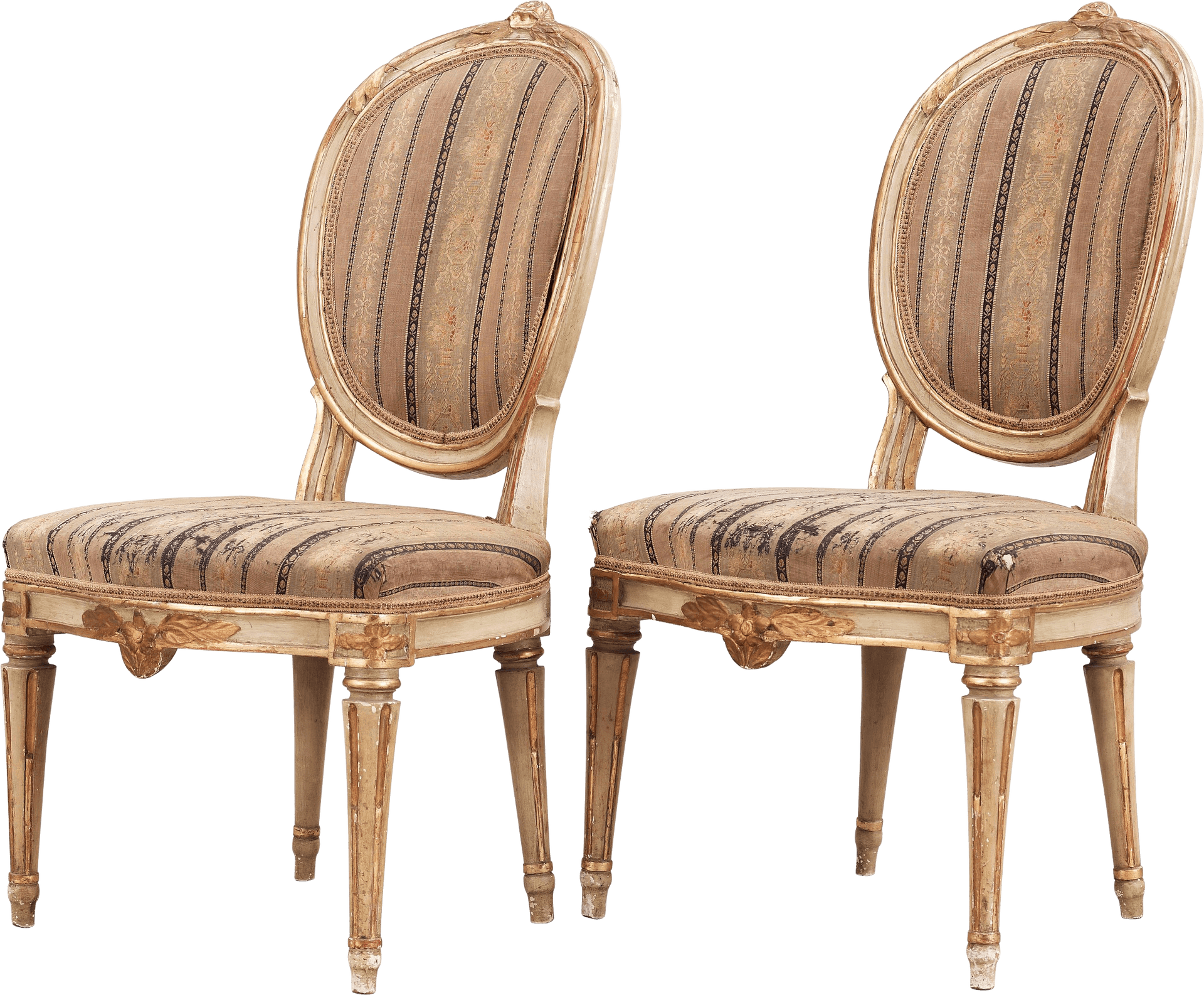 Vintage Striped French Chairs Transparent Background PNG