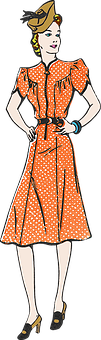 Vintage Style Orange Polka Dot Dress PNG