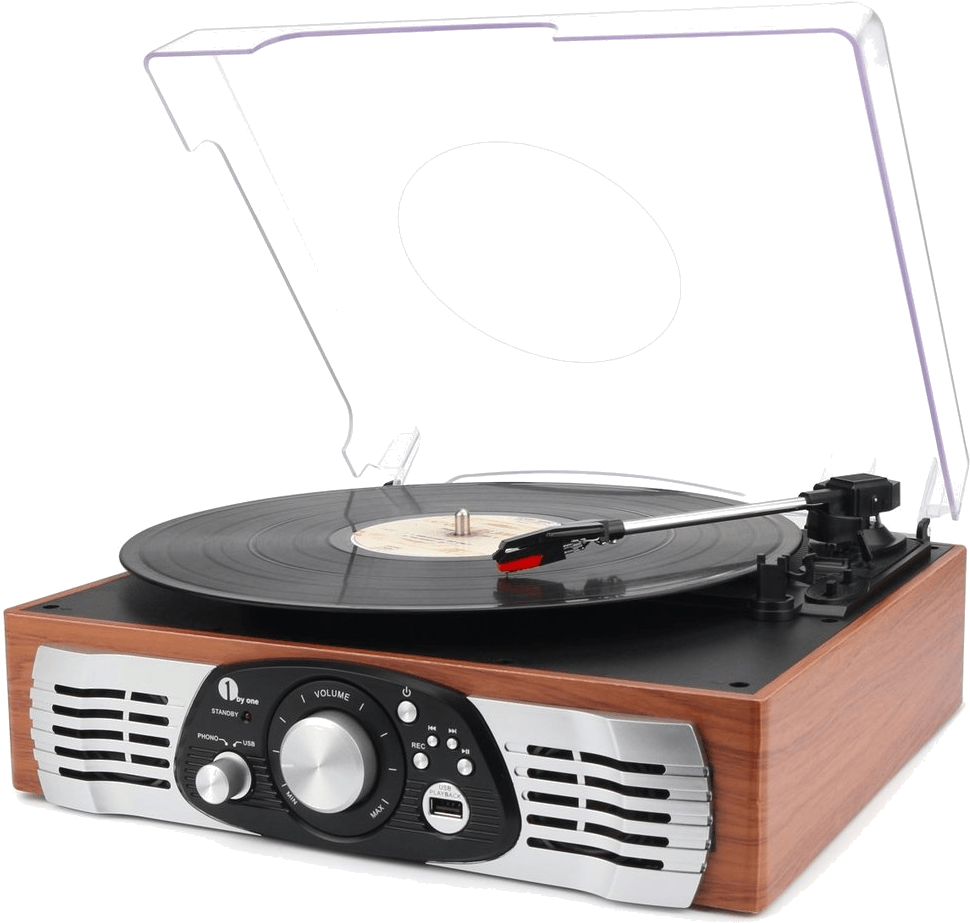 Vintage Style Turntablewith Vinyl Record PNG