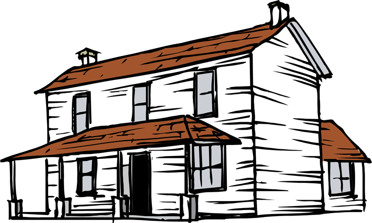 Vintage Style Two Story House Clipart PNG