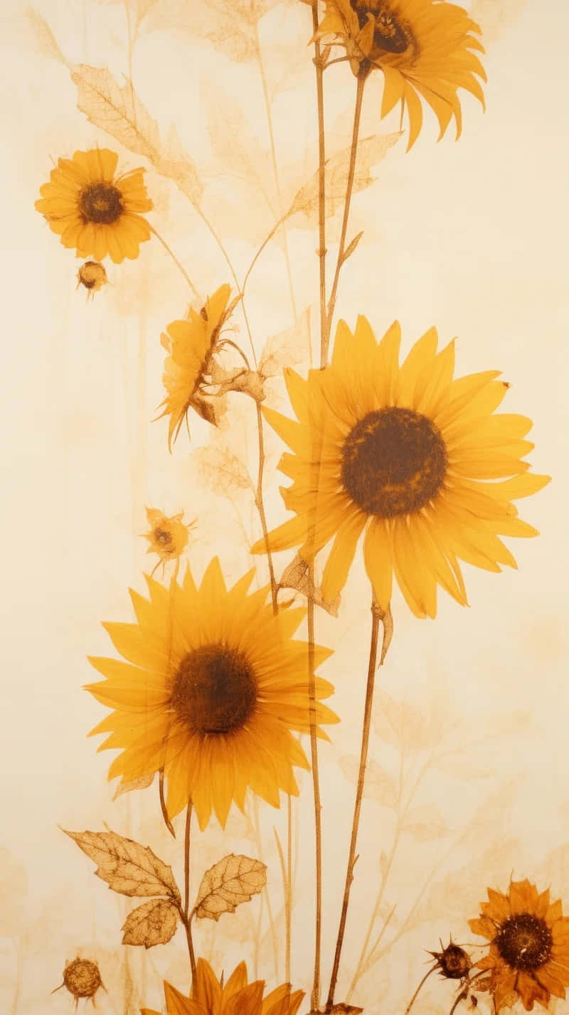 Vintage Sunflower Artwork Sepia Tone Wallpaper