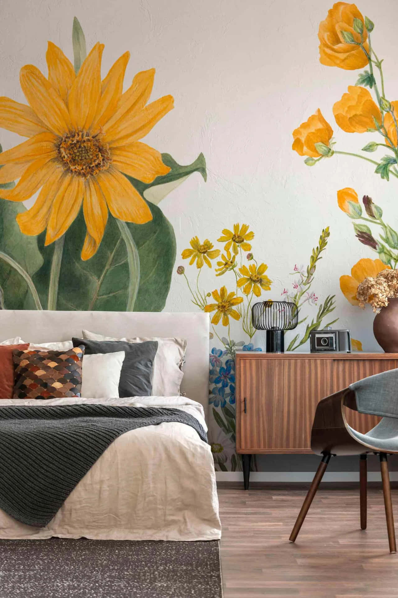 Vintage Sunflower Bedroom Decor Wallpaper