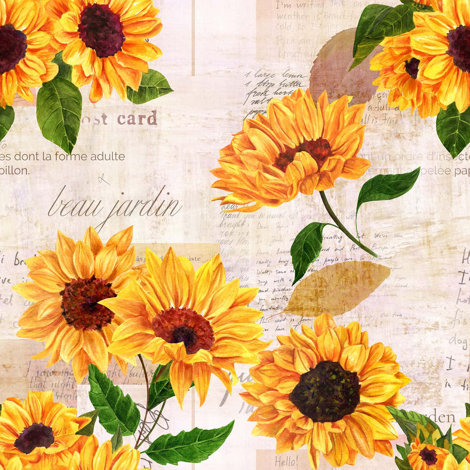 Vintage Sunflower Collage Artwork Wallpaper
