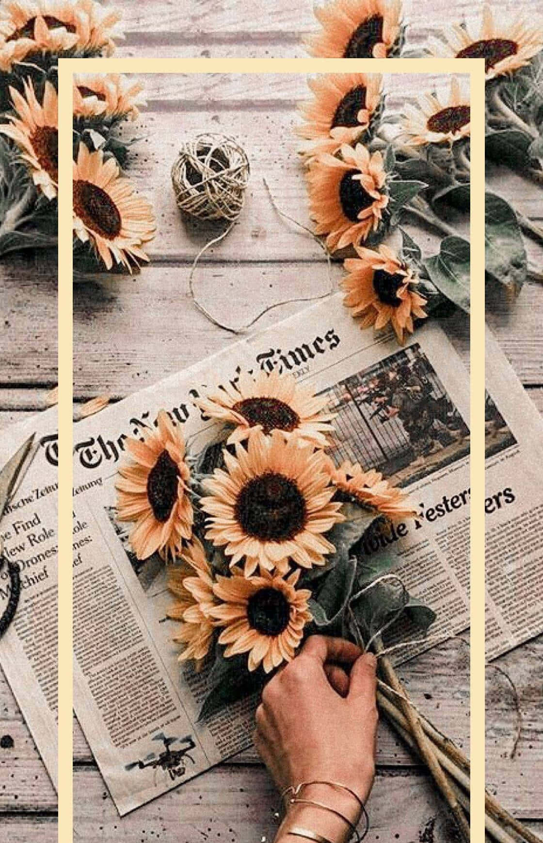 Vintage Sunflower Composition Newspaper Background Wallpaper