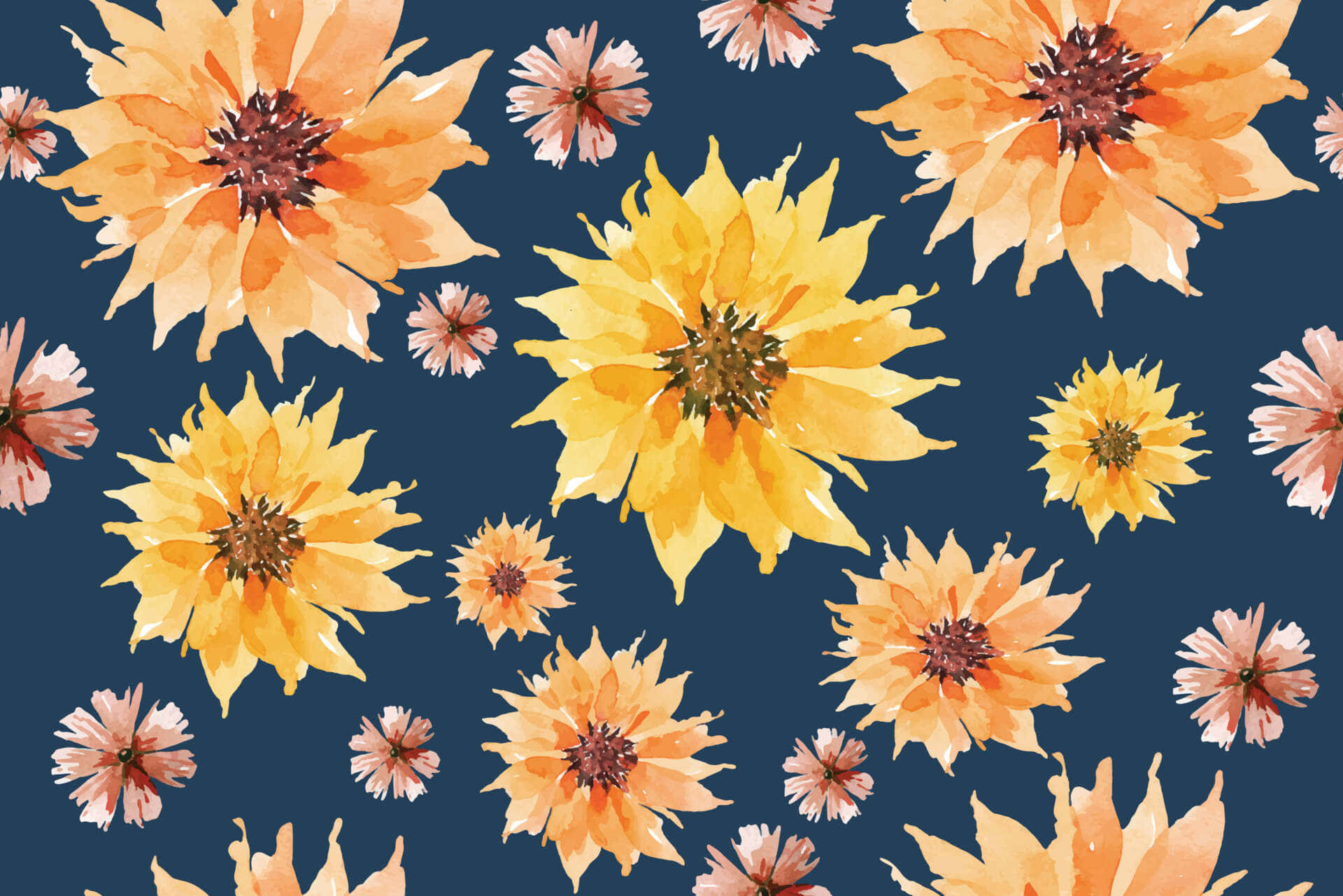 Vintage Sunflower Pattern Dark Background Wallpaper