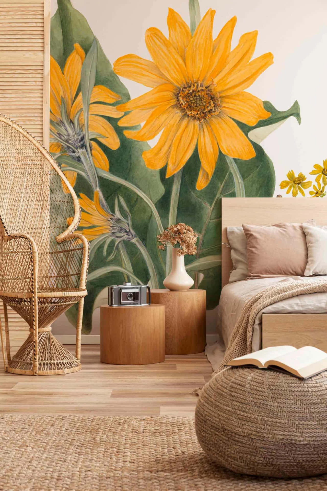 Vintage Sunflower Room Decor Wallpaper
