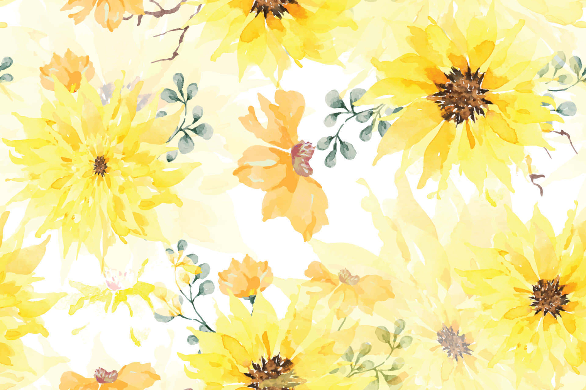 Vintage Sunflower Watercolor Pattern Wallpaper