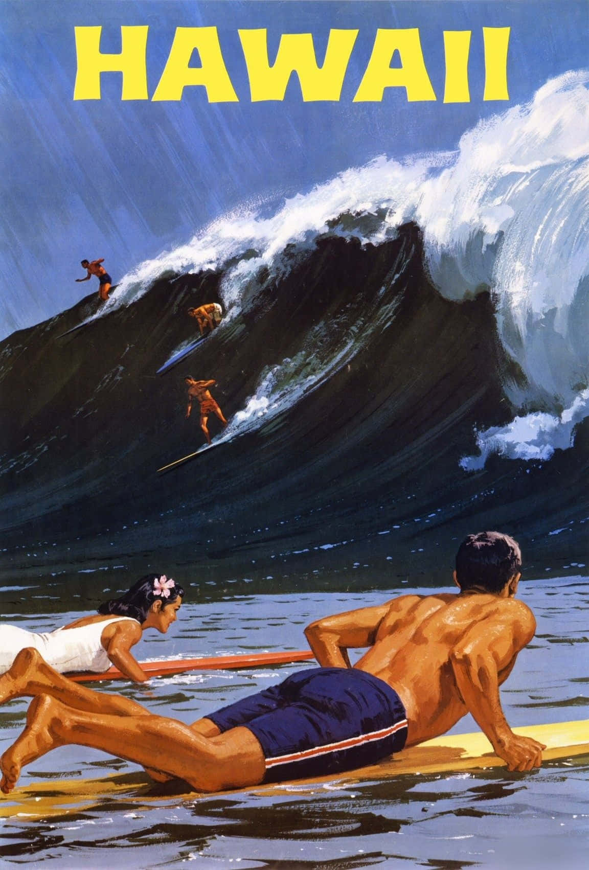 Illustrazionecolorata Dal Look Vintage Del Surf Ad Hawaii Sfondo