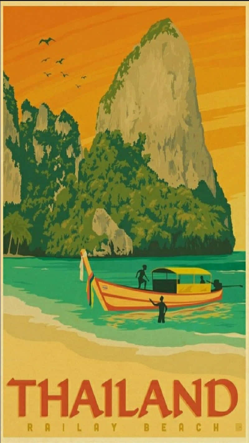 Vintage Thailand Railay Beach Reisposter Achtergrond