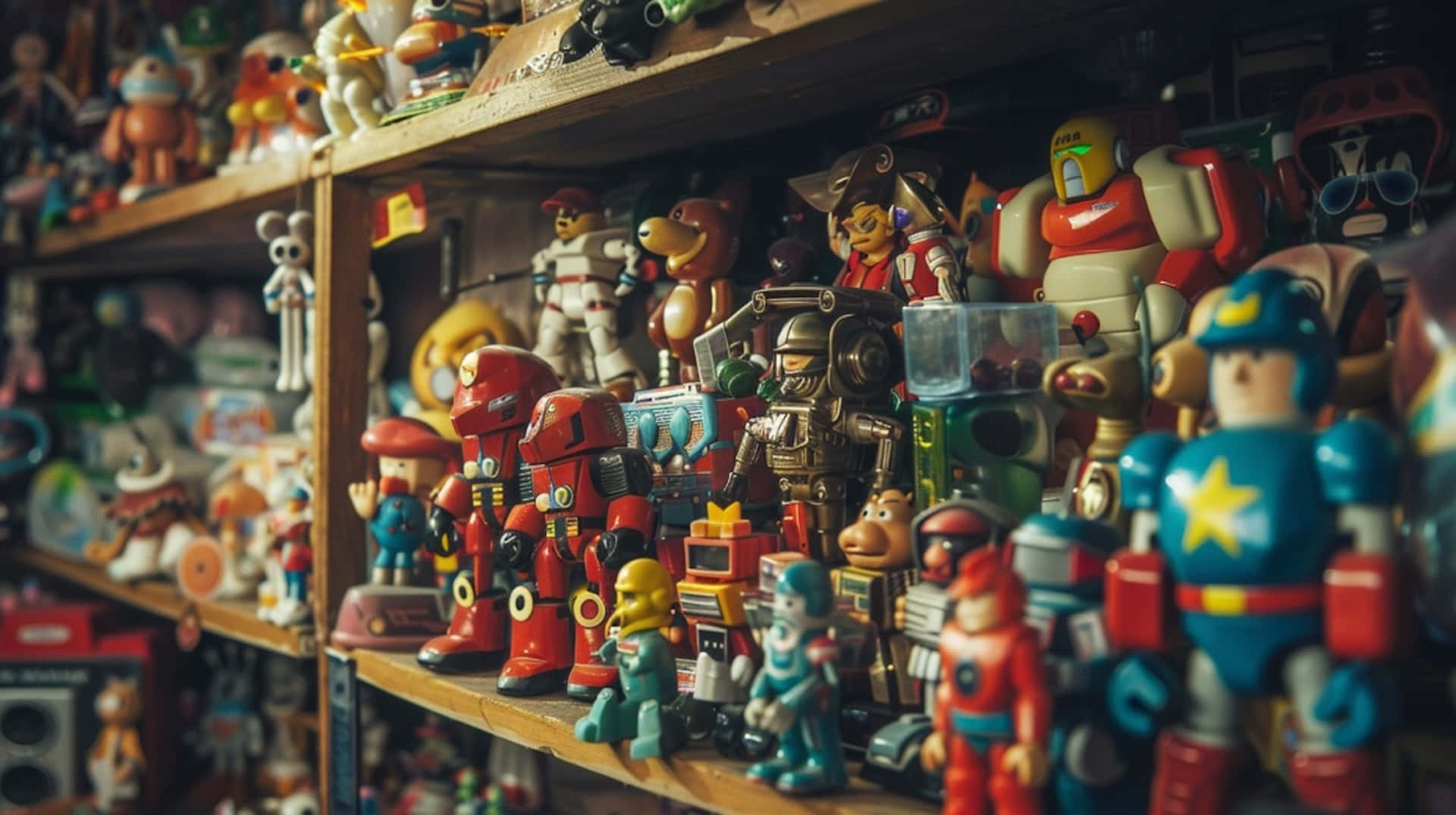 Vintage Toy Collection Shelf Wallpaper