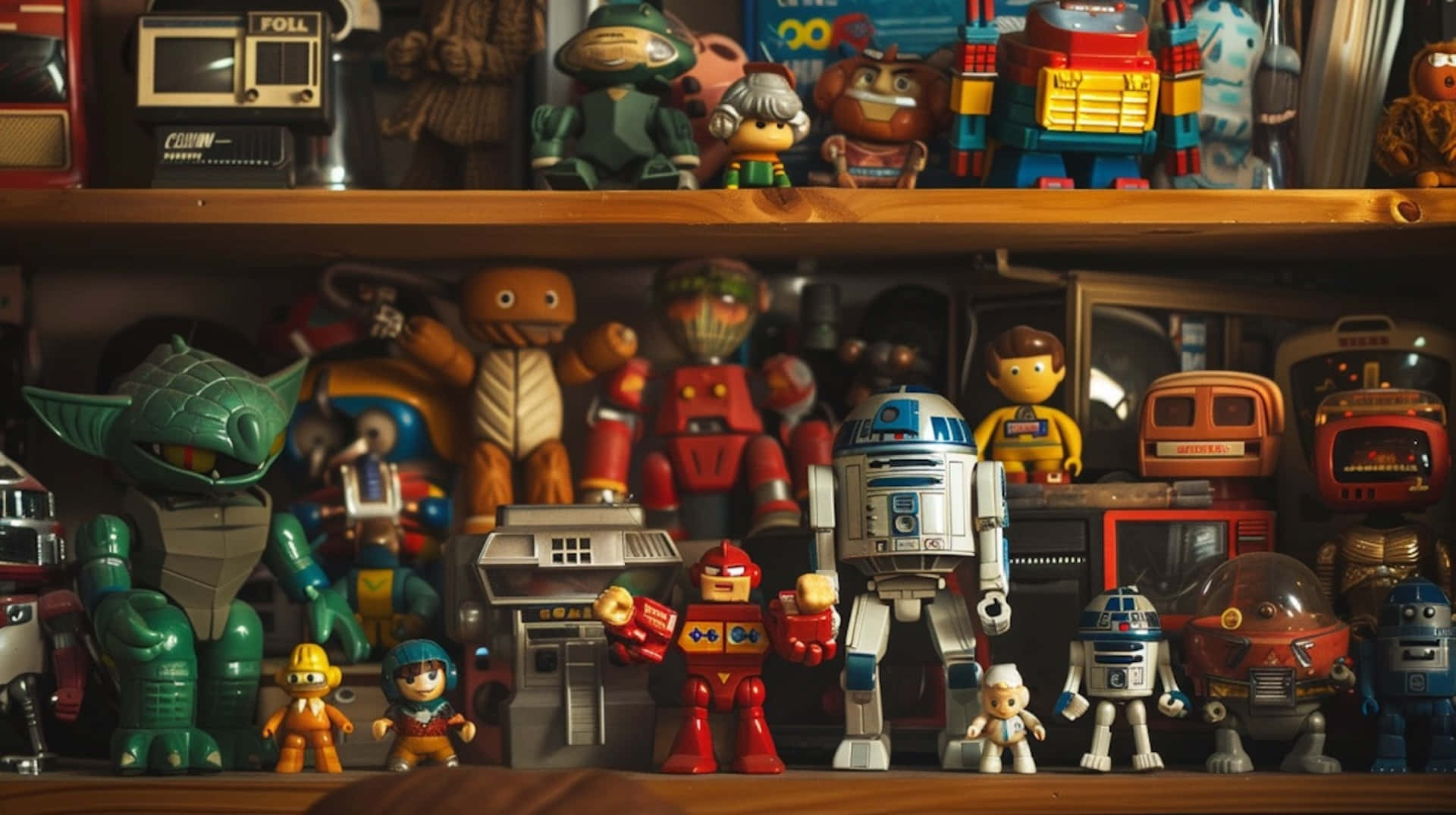 Vintage Toy Collection Shelf Wallpaper