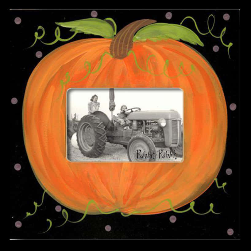 Vintage Tractor Photoin Pumpkin Frame PNG