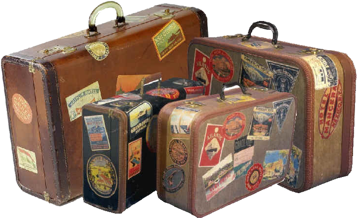 Vintage Travel Suitcases With Stickers PNG