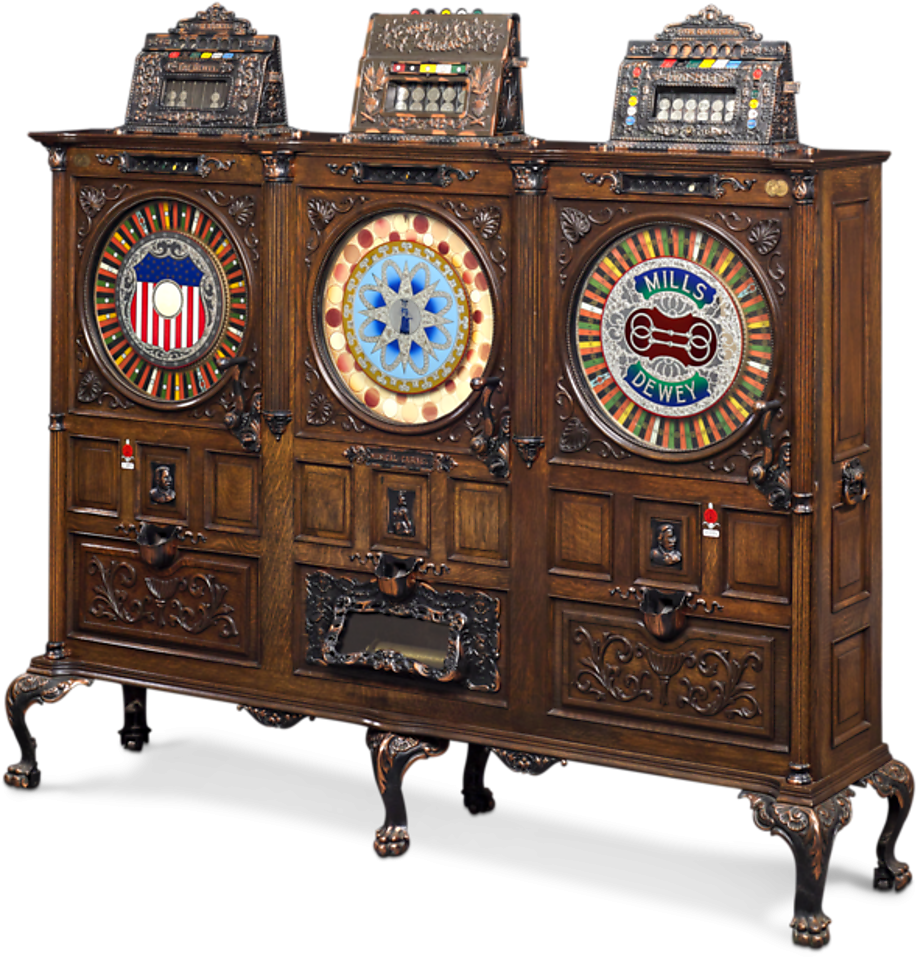 Vintage Triple Slot Machine Cabinet PNG