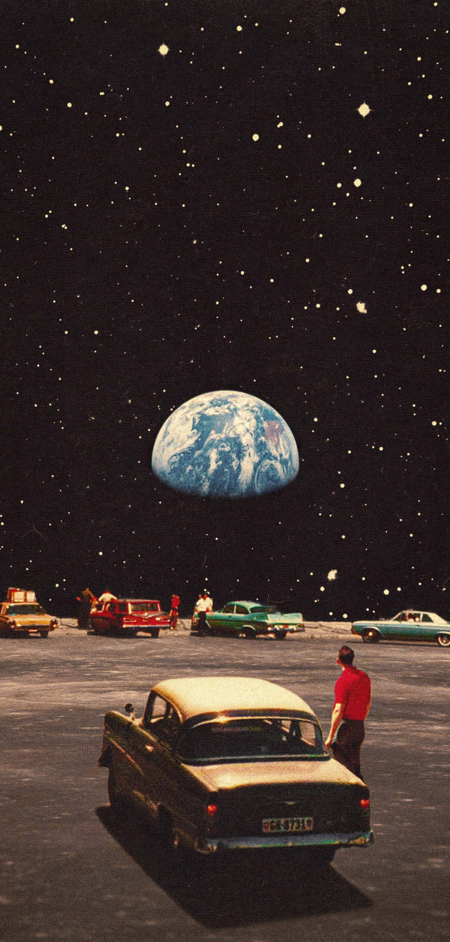 Vintage Trippy Retro Aesthetic Car Parked On The Moon Wallpaper