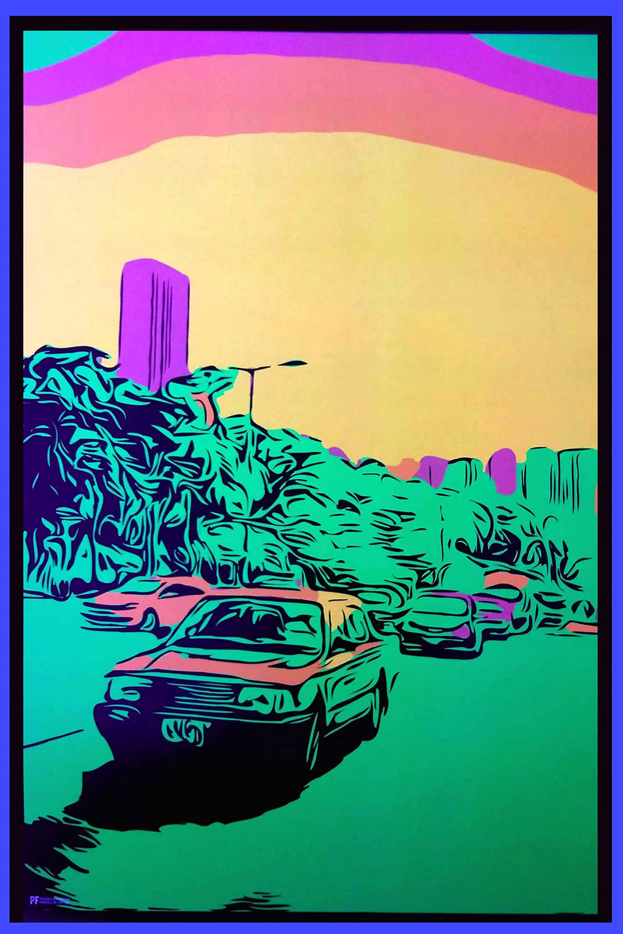 Vintage Trippy Retro Aesthetic Cars Parked Wallpaper