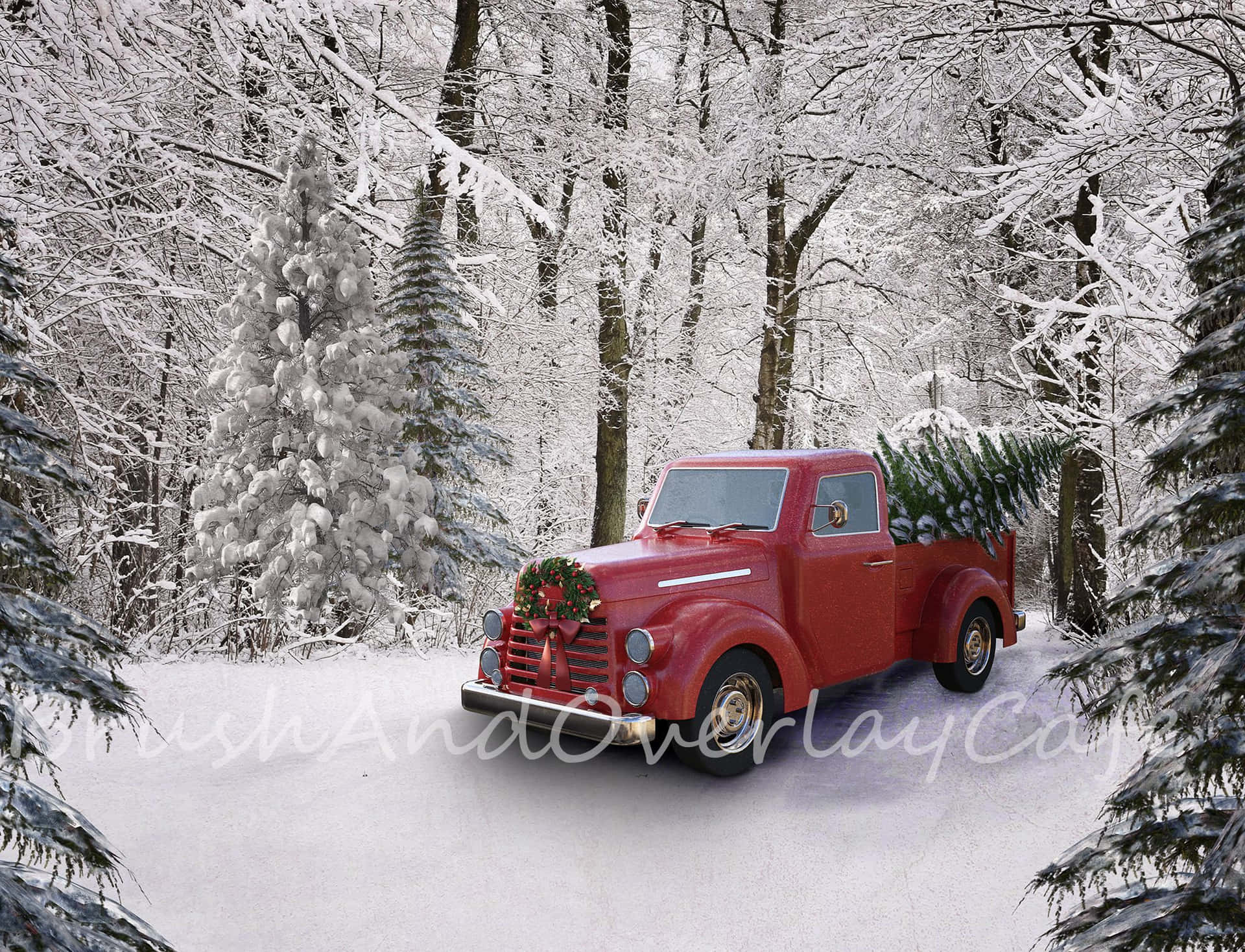 A vintage truck during Christmas time. Wallpaper