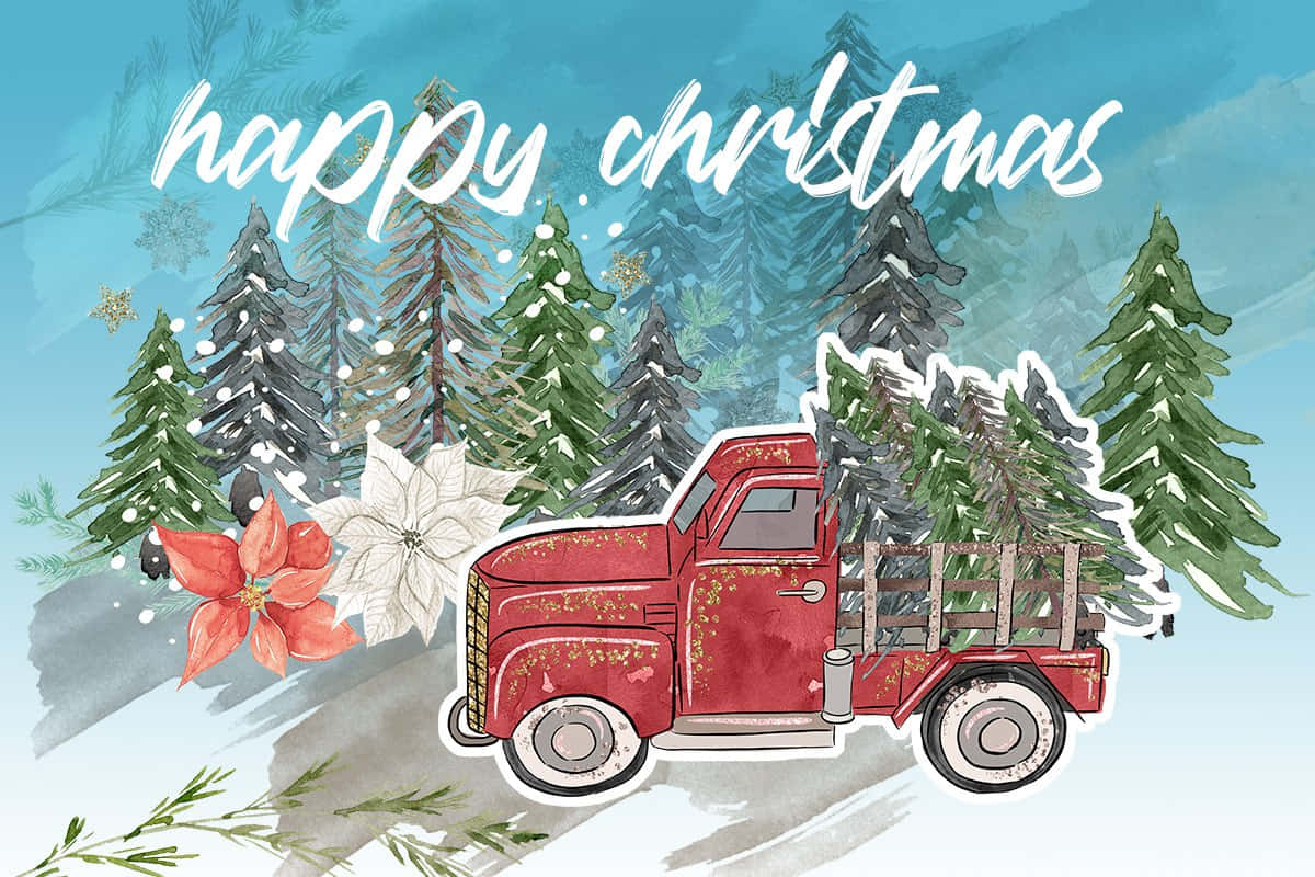 Willkommenin Die Urlaubssaison Mit Diesem Festlichen Vintage-truck Voller Weihnachtsstimmung! Wallpaper