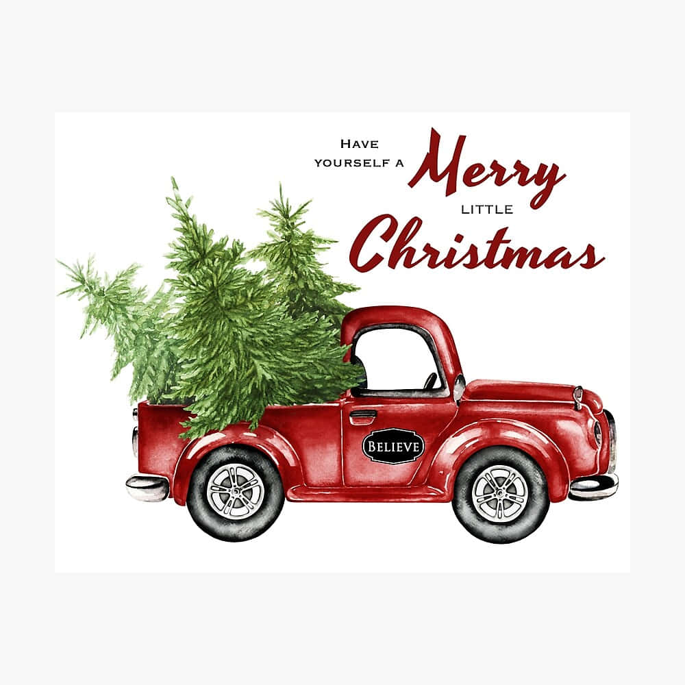 Træd ind i julen ved at dekorere med et vintage lastbil og jule træ tapet. Wallpaper