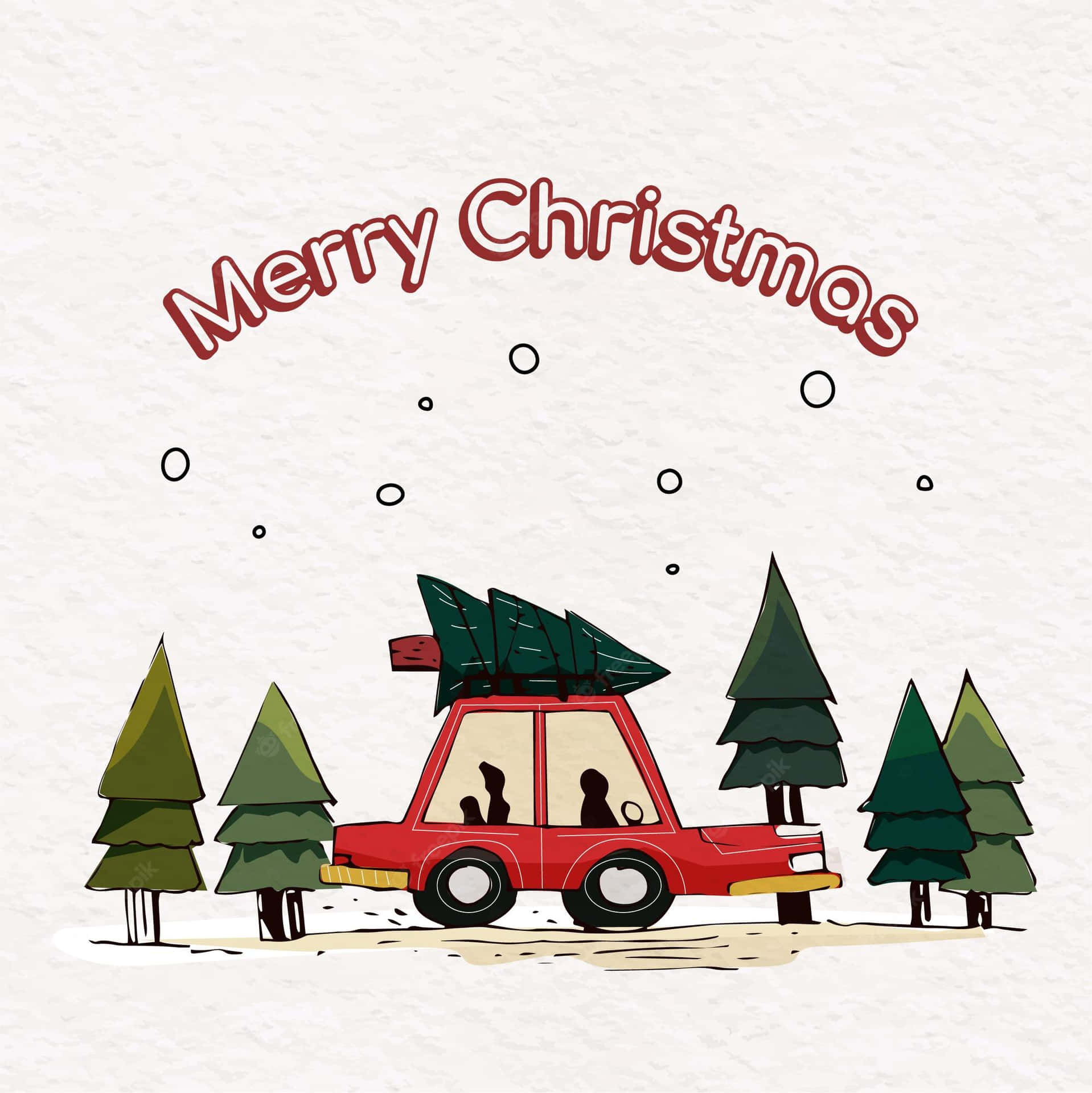 Merry Christmas Card With Car And Trees Wallpaper