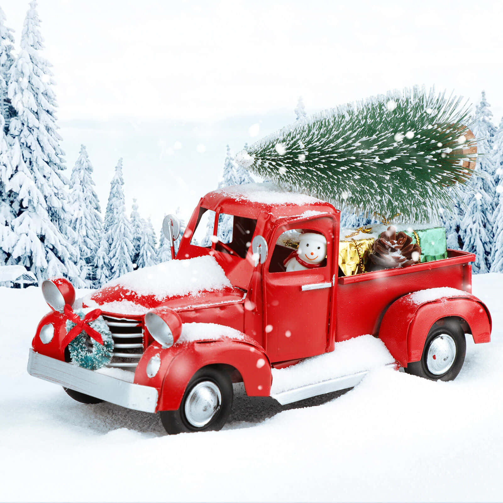Christmas is rendered extra-special with a vintage holiday truck. Wallpaper