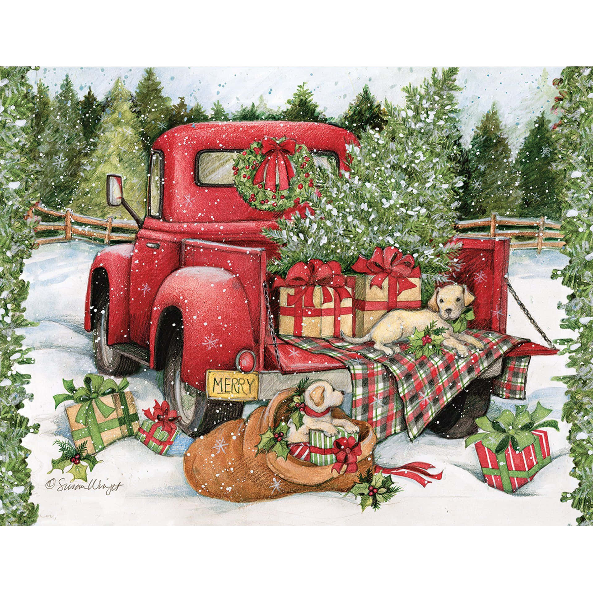Celebrate the Joys of the Holiday Season with a Vintage Truck Christmas Wallpaper
