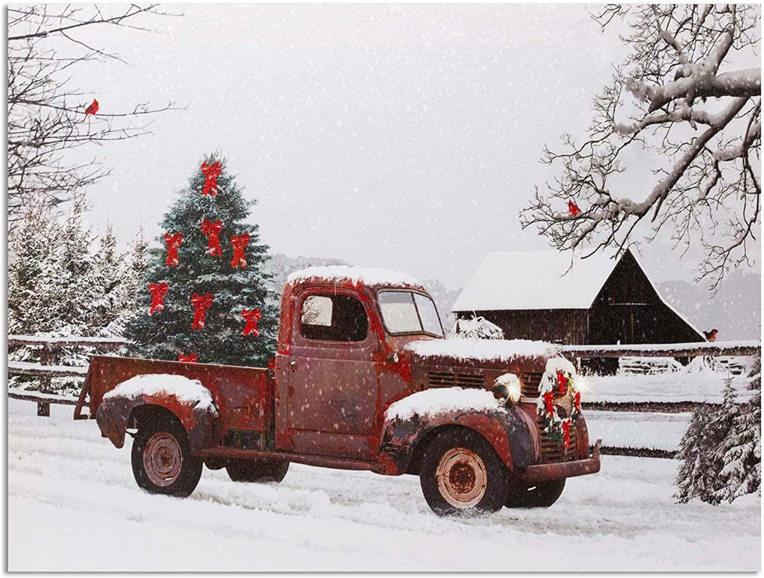 En vintage lastbil med et festligt juleskema Wallpaper