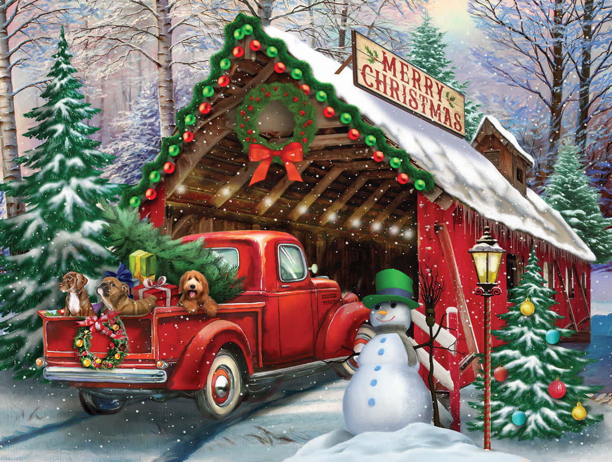 Einweißes Weihnachten Mit Einem Vintage-truck Genießen Wallpaper