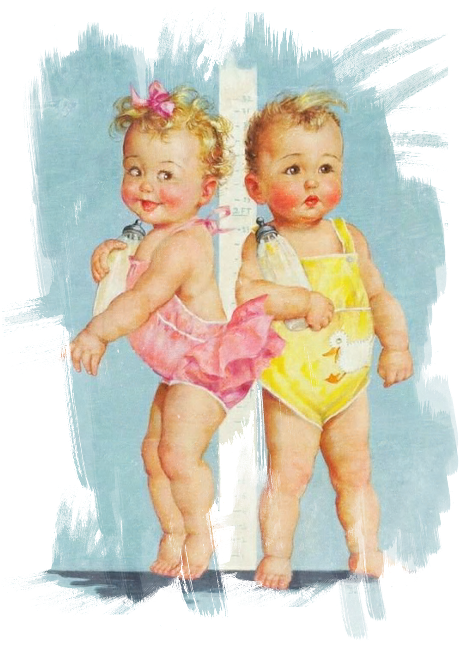 Vintage Twin Toddlers Illustration PNG