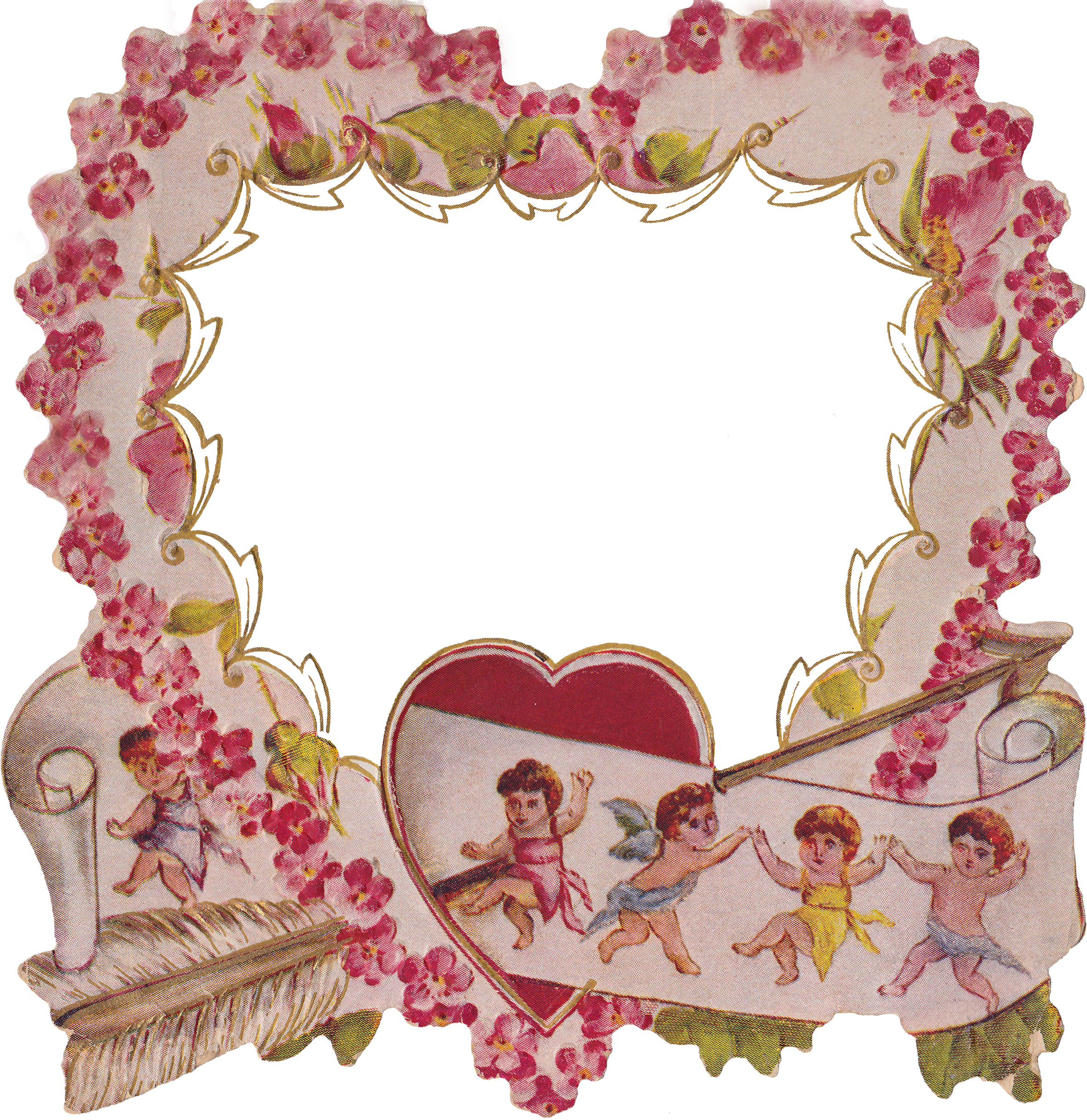 Vintage Valentine Framewith Cherubs PNG