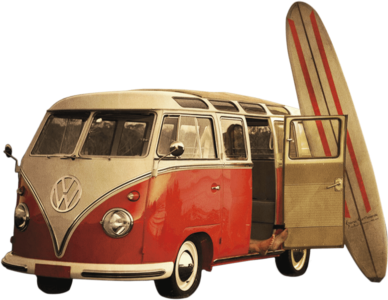 Download Vintage Volkswagen Bus With Surfboard | Wallpapers.com