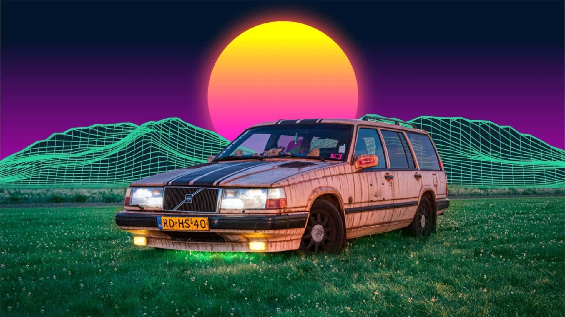 Vintage Volvo 940 On Countryside Road Wallpaper