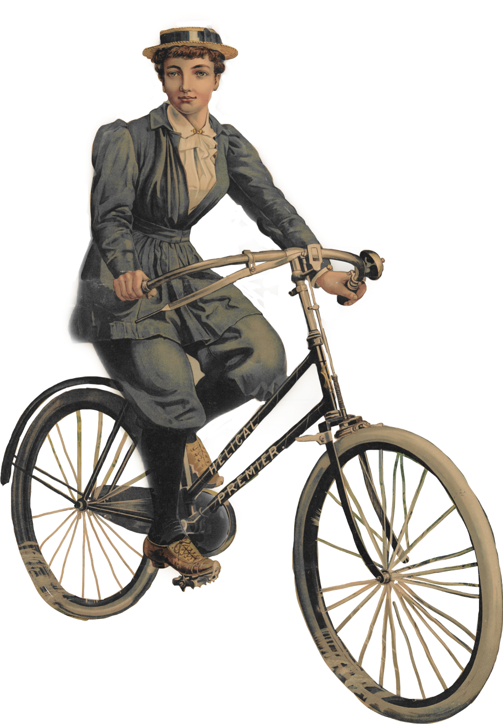 Vintage Womanon Bicycle PNG