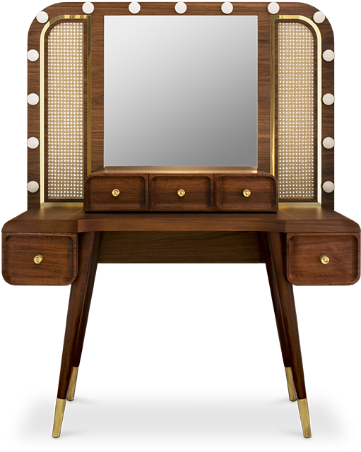 Vintage Wooden Dressing Table With Mirror PNG