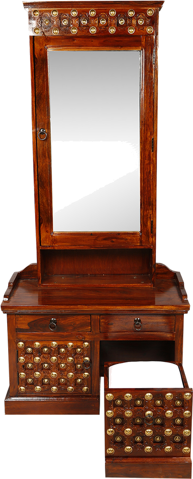 Vintage Wooden Dressing Table With Mirror PNG