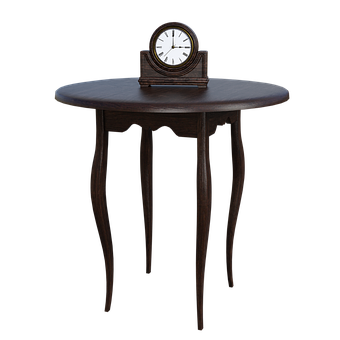 Vintage Wooden Table With Clock PNG