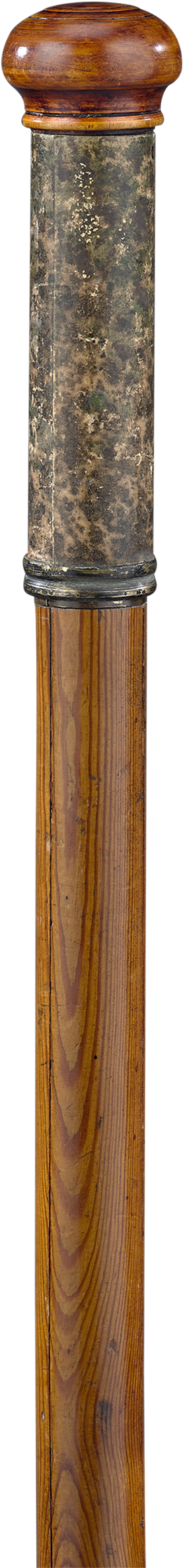 Vintage Wooden Walking Stickwith Metal Handle PNG