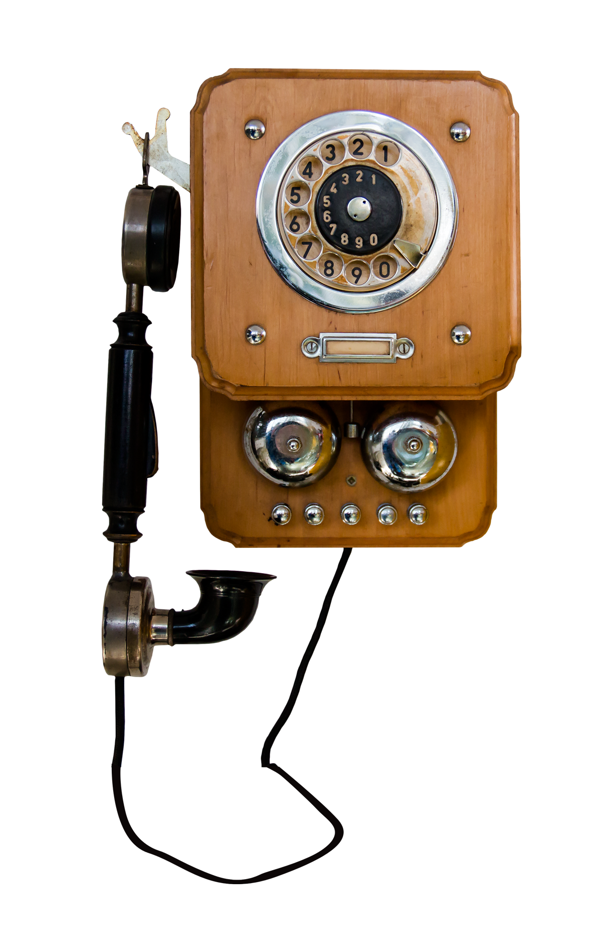 Vintage Wooden Wall Telephone PNG