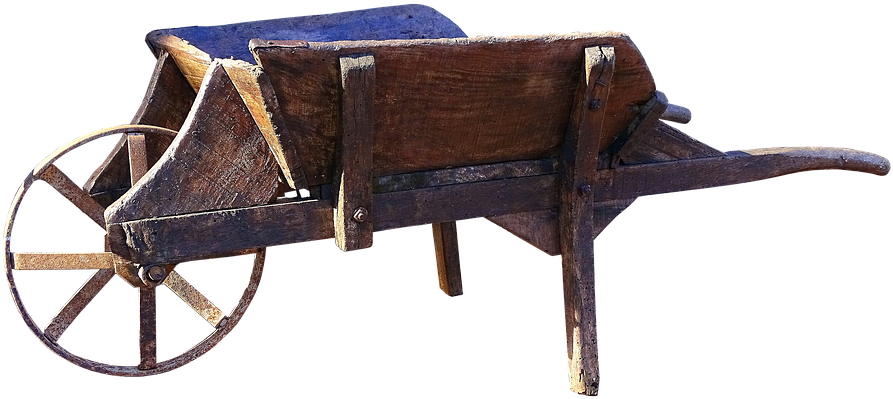 Vintage Wooden Wheelbarrow Isolated PNG